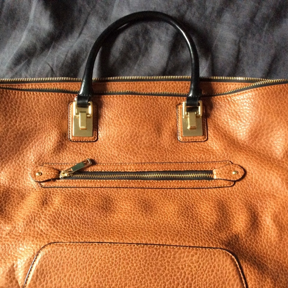 Aldo tan, black and forest green pleather tote